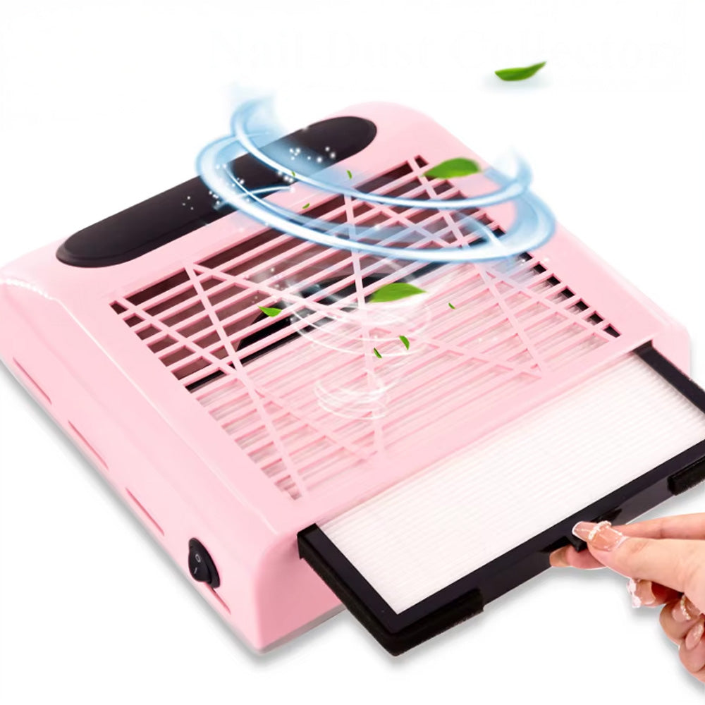 Aspirateur à ongles 150W en fonctionnement - flux d’air et système de filtrage illustré pour une hygiène optimale