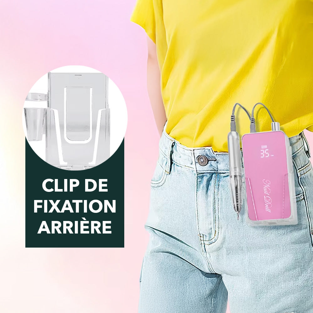 Ponceuse à ongles portable avec clip de fixation – Design pratique pour les professionnels et nail artists en déplacement