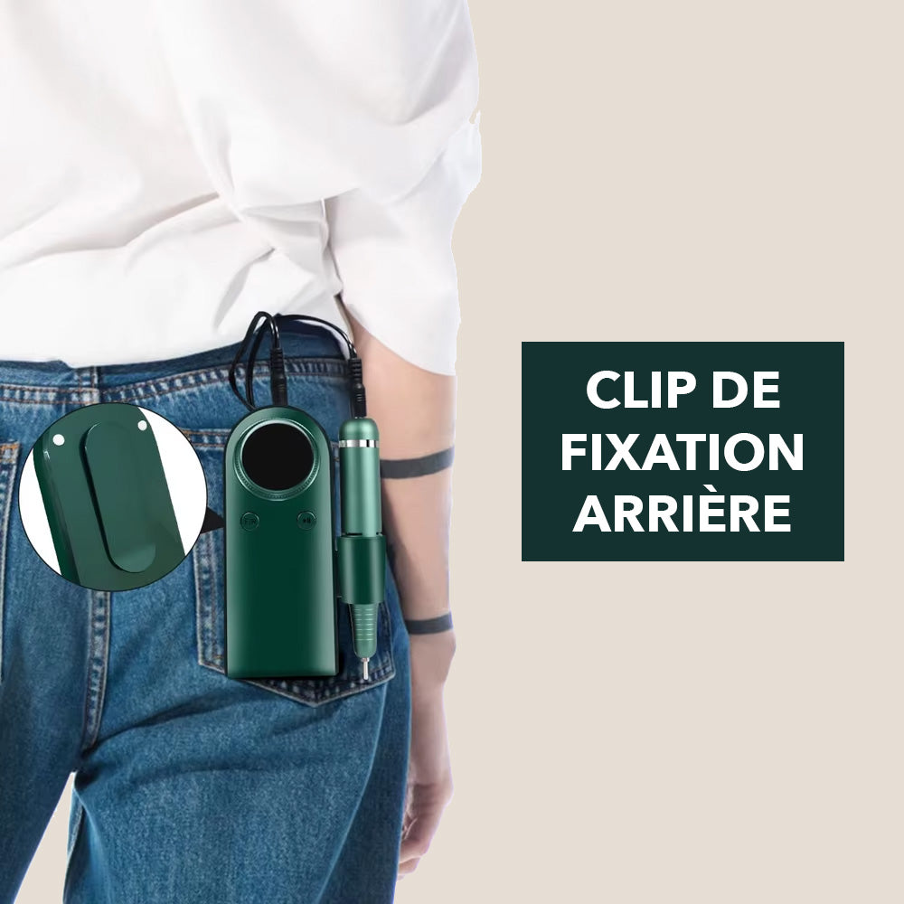 Clip de fixation arrière pour ponceuse à ongles sans fil 45000 RPM, idéal pour une utilisation mobile.