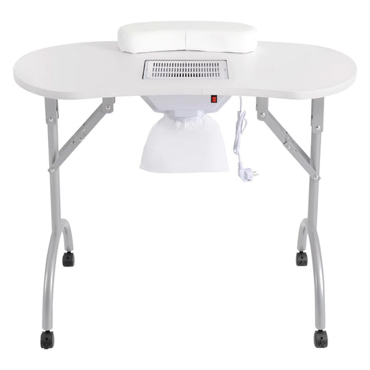 Table manucure blanche pliable avec roulettes et aspirateur