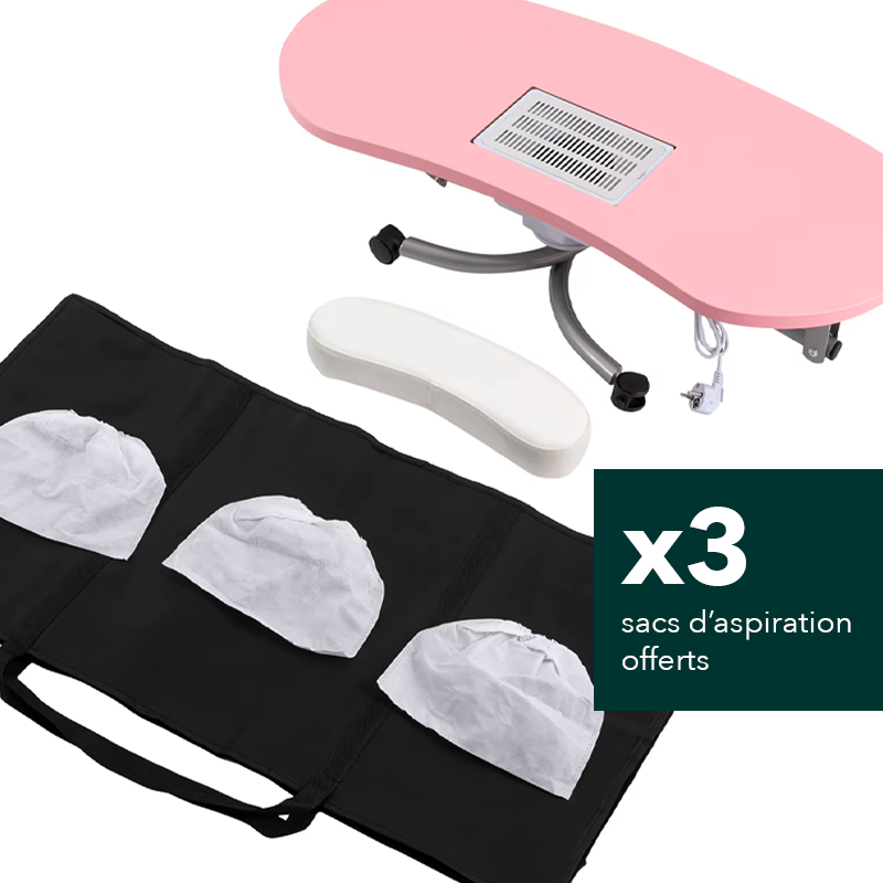 Accessoires offerts avec votre table manucure pliante rose