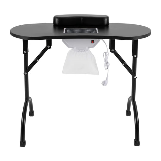 Table manucure noire avec roulettes et aspirateur intégré