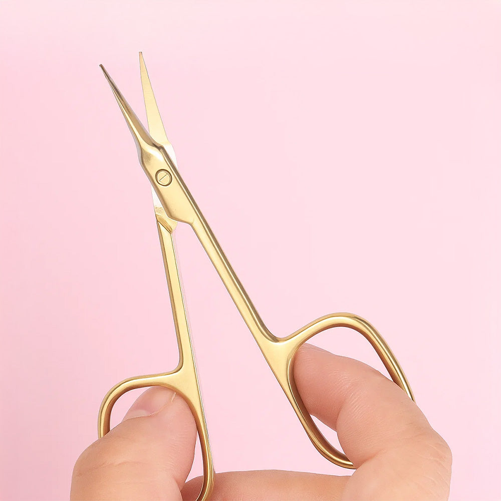 Ciseau ongle inox doré lame fine courbée manucure