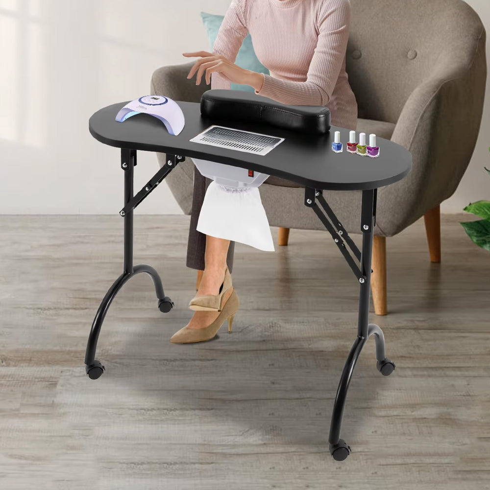 Table manucure noire avec roulettes et aspirateur intégré