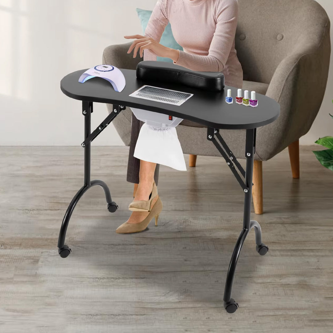 Table manucure noire avec roulettes et aspirateur intégré