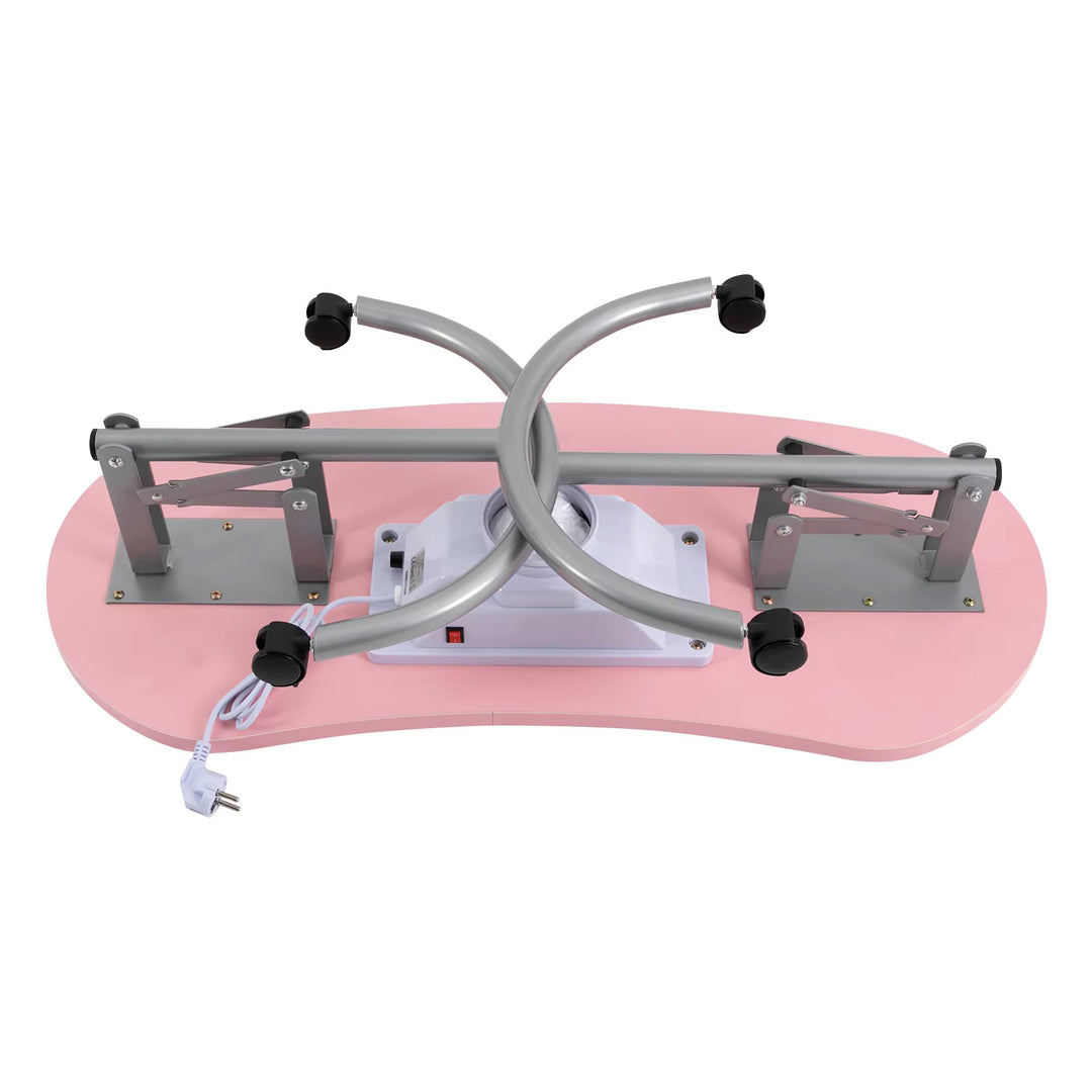 Table manucure pliante rose avec roulettes et aspiration