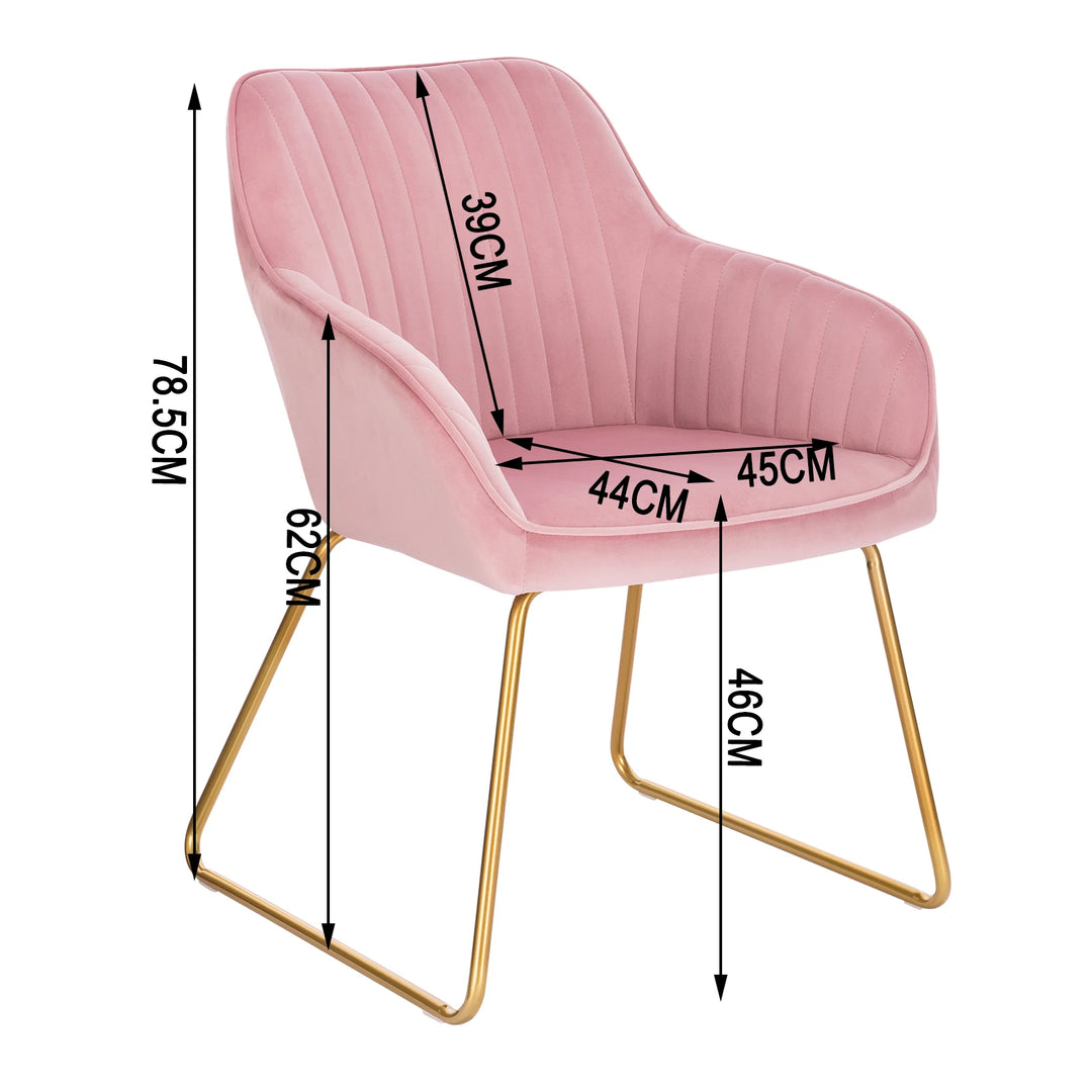 Lot de 2 chaises manucure rose velours avec pieds dorés