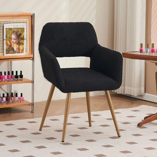 Chaise manucure cocooning tissu bouclette pieds bois design cosy-Nailona