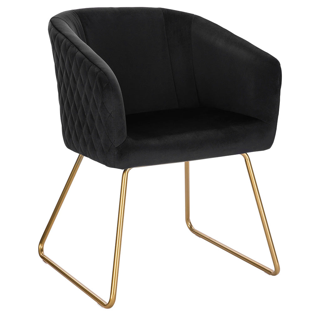 Chaise manucure velours luxe dossier matelassé pieds dorés-Nailona