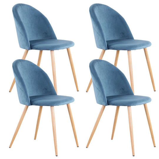 Lot de 4 chaises manucure rose en velours et pieds bois