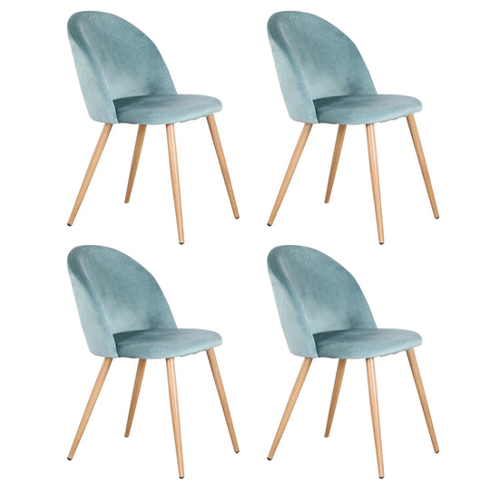 Lot de 4 chaises manucure rose en velours et pieds bois