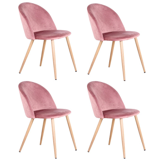 Lot de 4 chaises manucure rose en velours et pieds bois