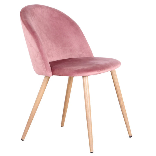 Lot de 4 chaises manucure rose en velours et pieds bois