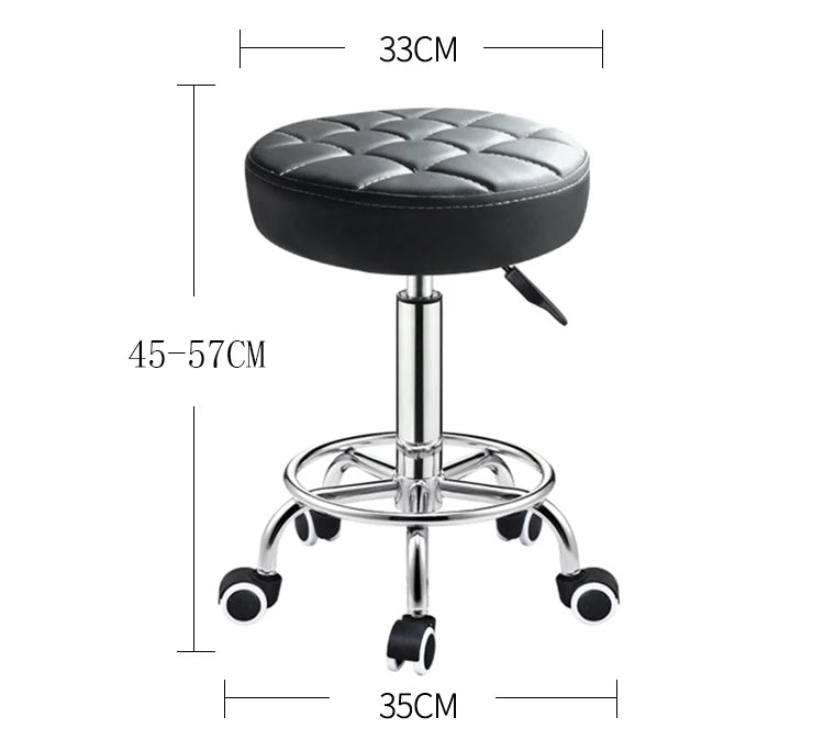 Tabouret manucure noir ajustable avec roulettes chromées