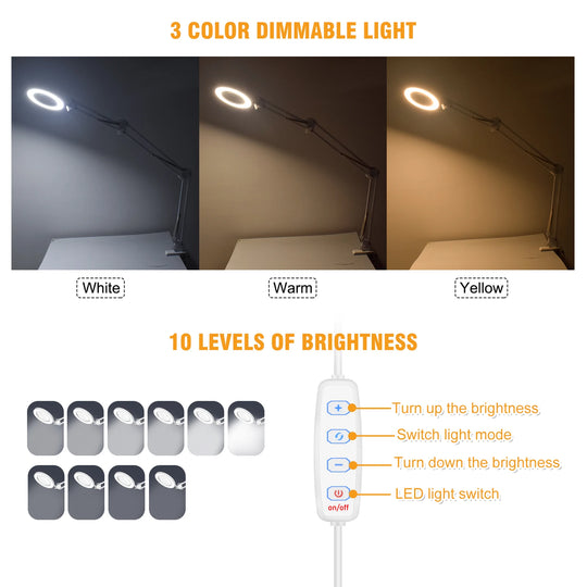 Lampe loupe esthétique LED 5X avec bras flexible et lumière