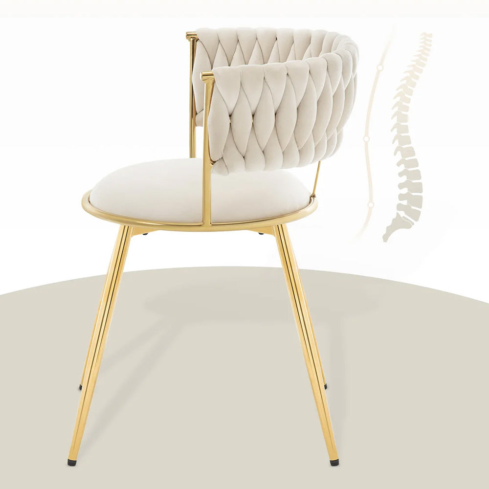 Lot de 2 chaises manucure dossier tressé pieds dorés élégants-Nailona