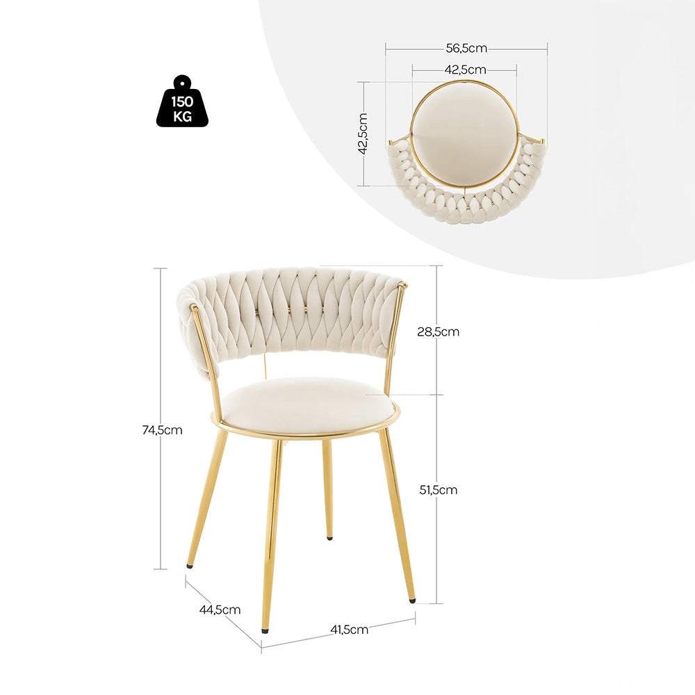 Lot de 2 chaises manucure dossier tressé pieds dorés élégants-Nailona