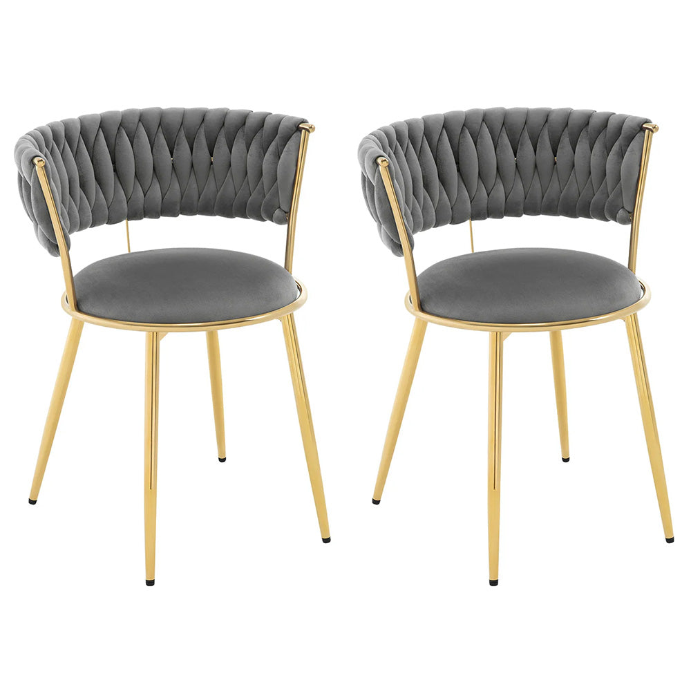 Lot de 2 chaises manucure dossier tressé pieds dorés élégants-Nailona