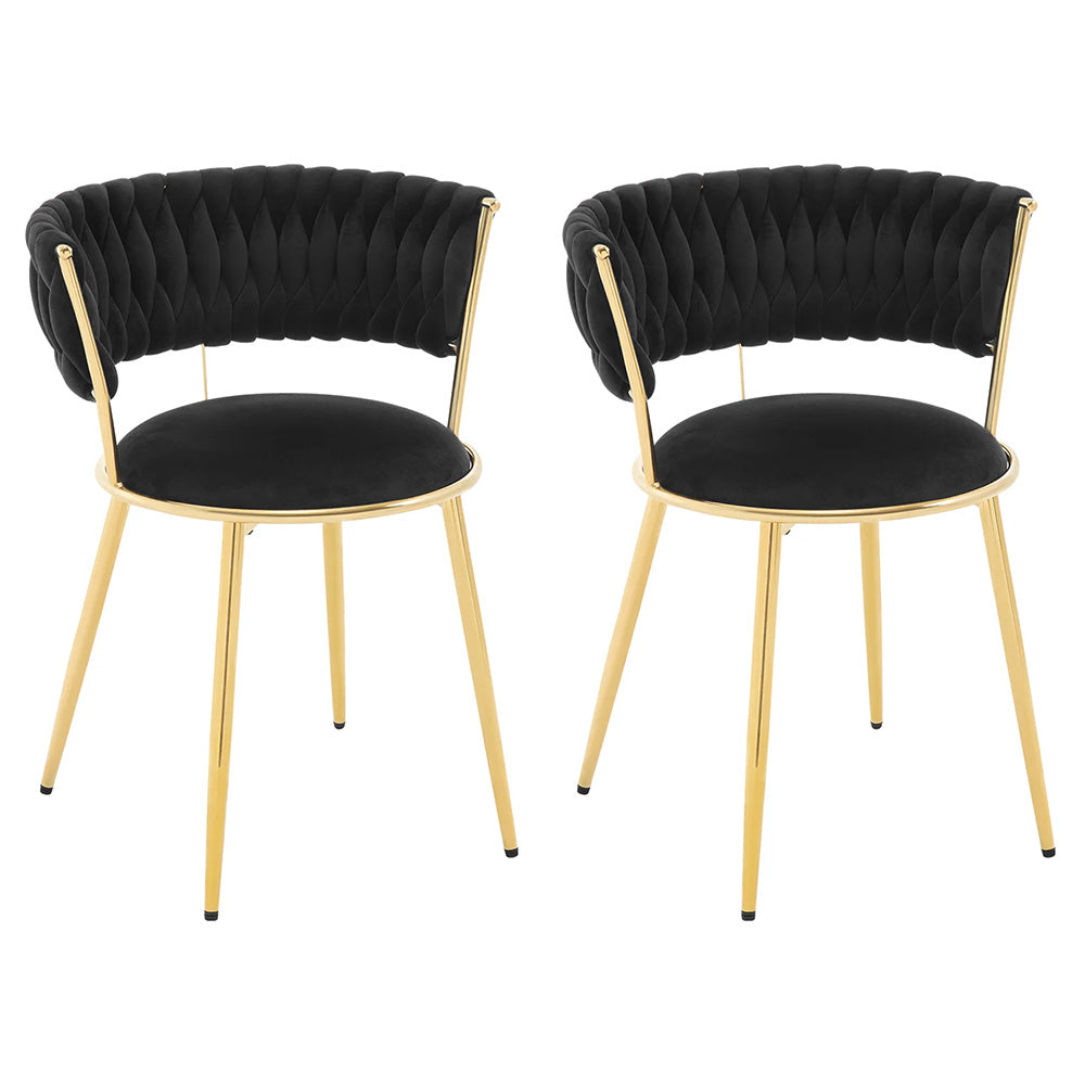 Lot de 2 chaises manucure dossier tressé pieds dorés élégants-Nailona