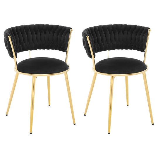 Lot de 2 chaises manucure dossier tressé pieds dorés élégants-Nailona