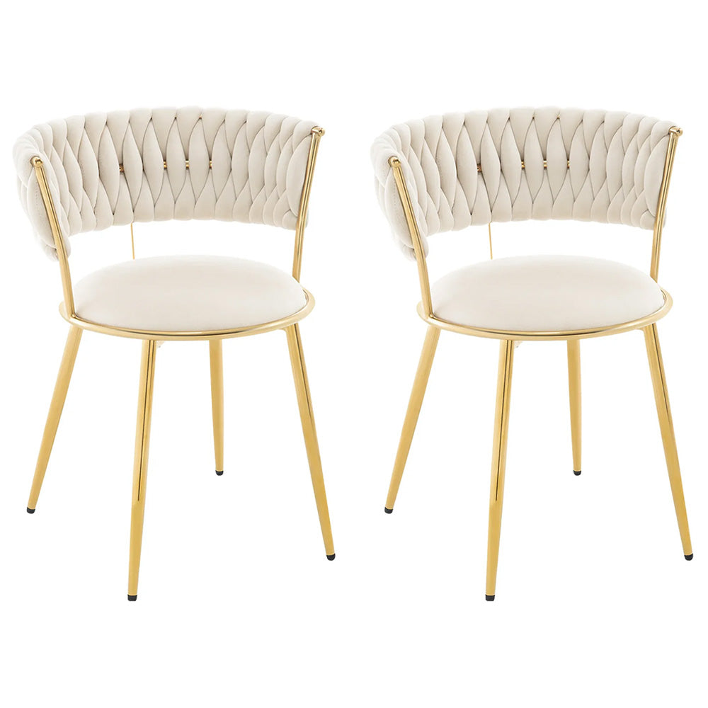Lot de 2 chaises manucure dossier tressé pieds dorés élégants-Nailona