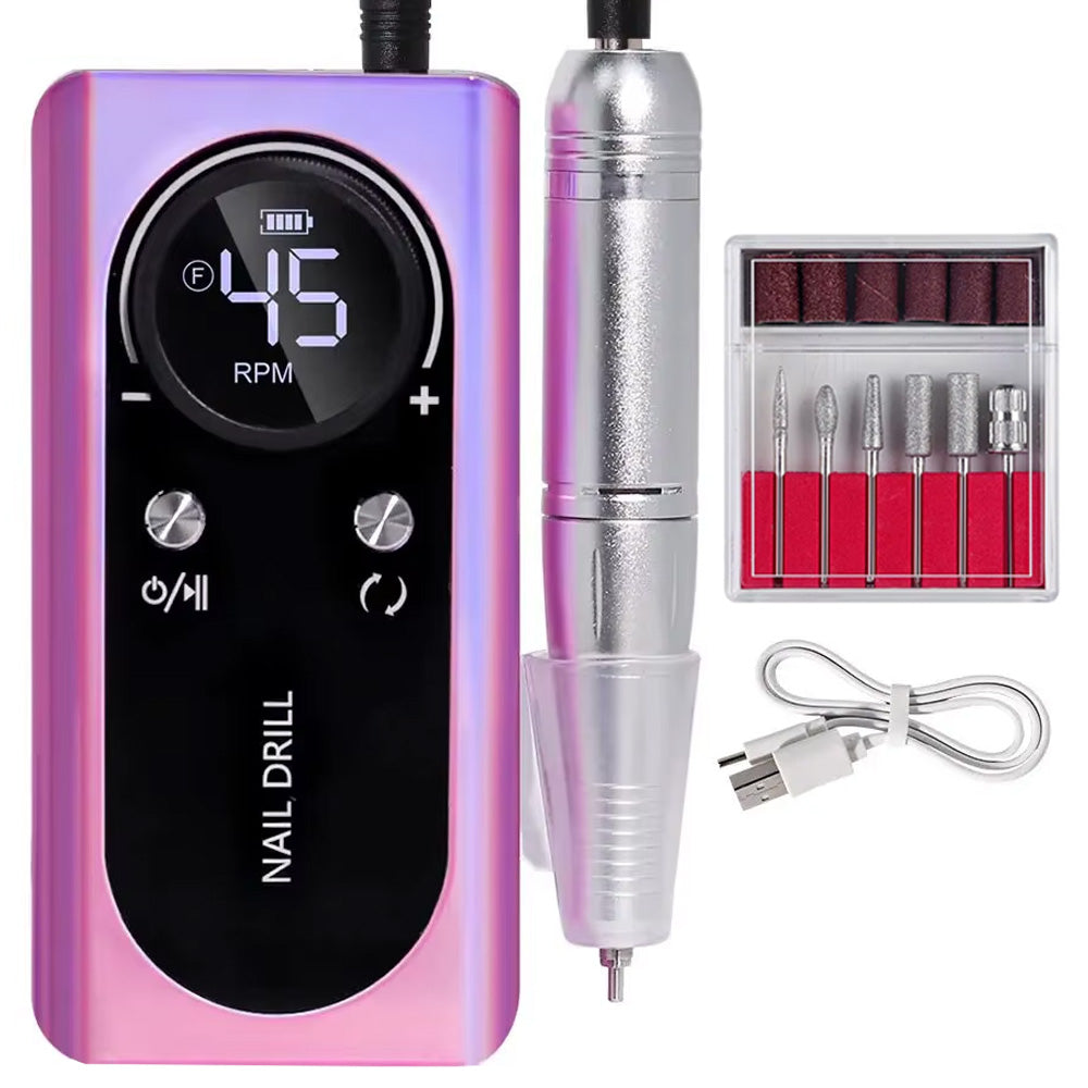 Ponceuse ongle 45000 RPM rechargeable avec écran LCD-Nailona