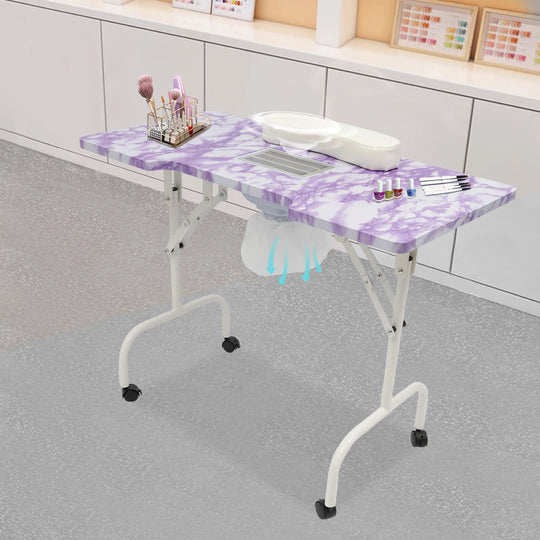 Table de manucure pliable aspirante violet marbre