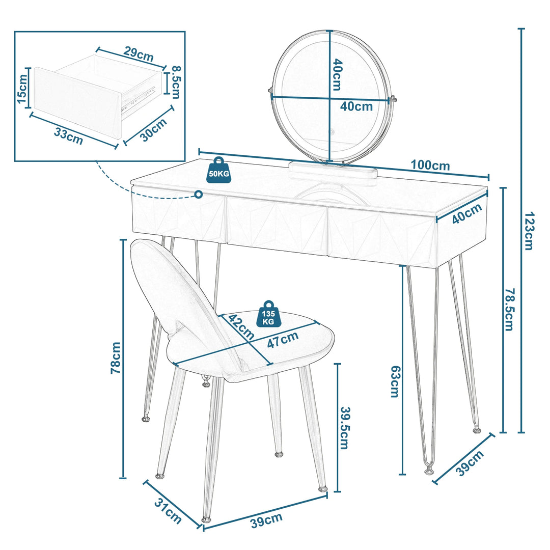 Table de manucure pro 80x40 cm avec rangements