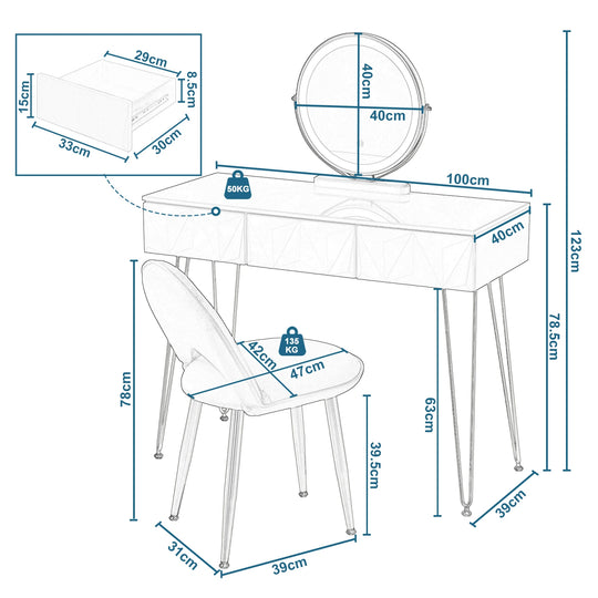 Table de manucure pro 100x40 cm avec rangements