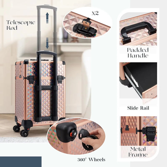 Valise de manucure pro à roulettes avec rangements