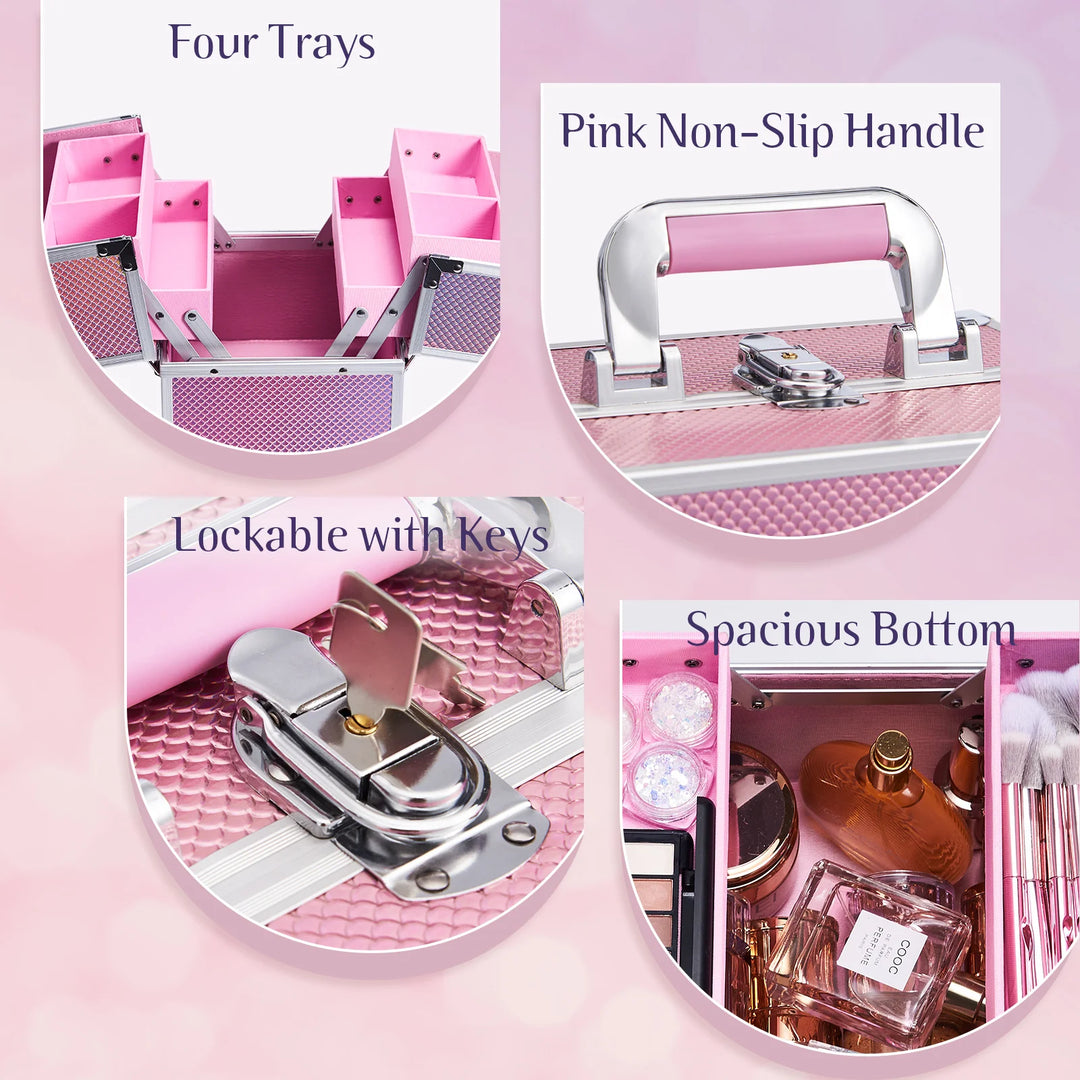 Valise manucure professionnelle portable rose brillant