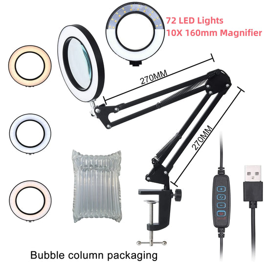 Lampe loupe esthétique LED flexible avec pince robuste