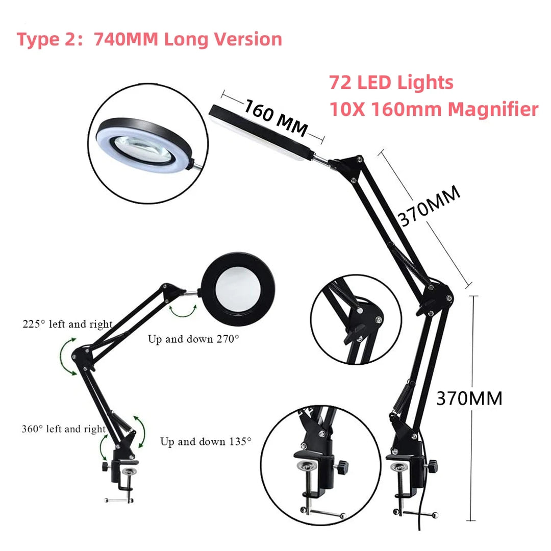 Lampe loupe esthétique LED flexible avec pince robuste