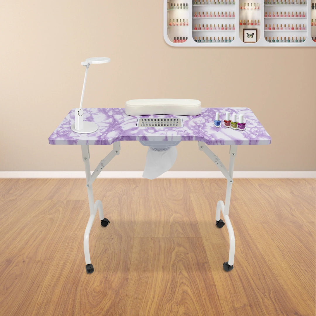 Table de manucure pliable aspirante violet marbre