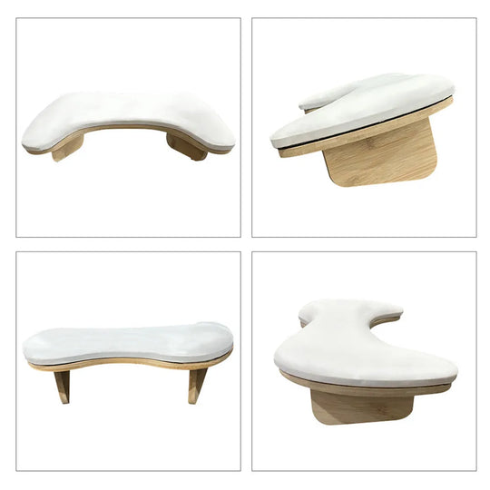 Repose main manucure blanc incliné socle en bois