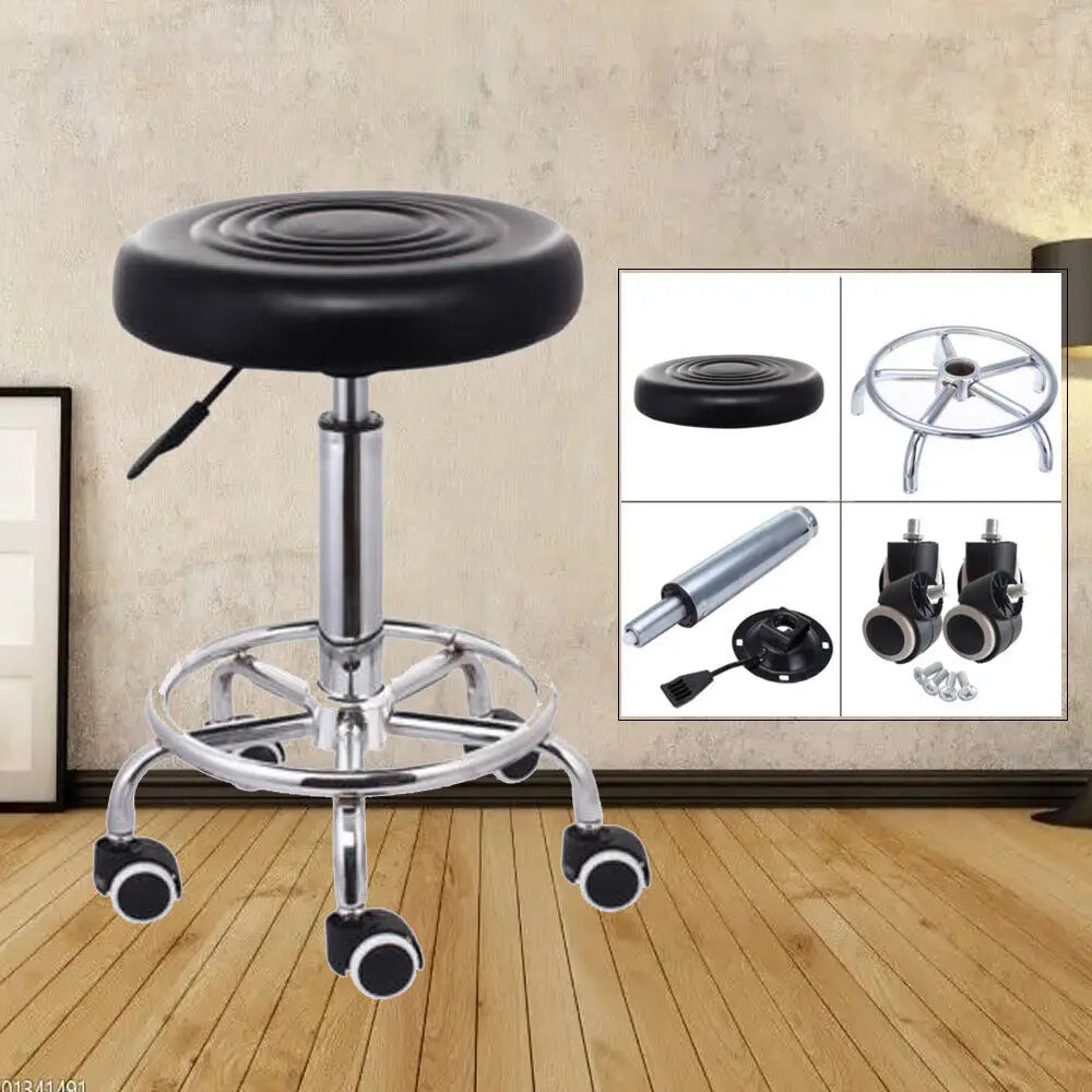 Tabouret manucure noir pivotant avec roulettes robustes