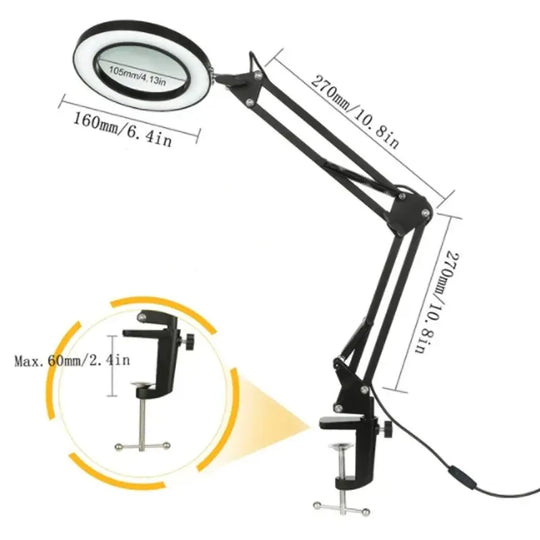 Lampe loupe esthétique 8X/10X avec bras ajustable et LED