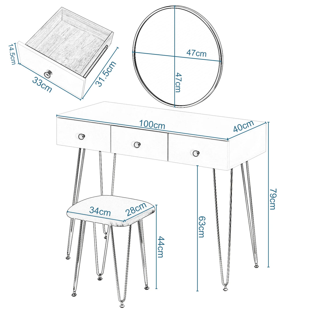 Table de manucure élégante en blanc et or