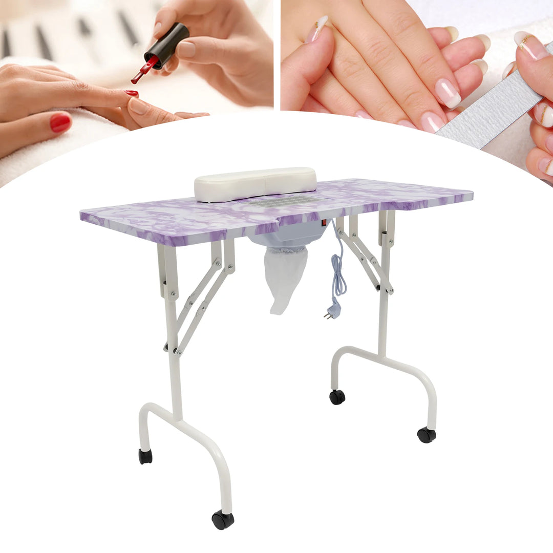 Table de manucure pliable aspirante violet marbre