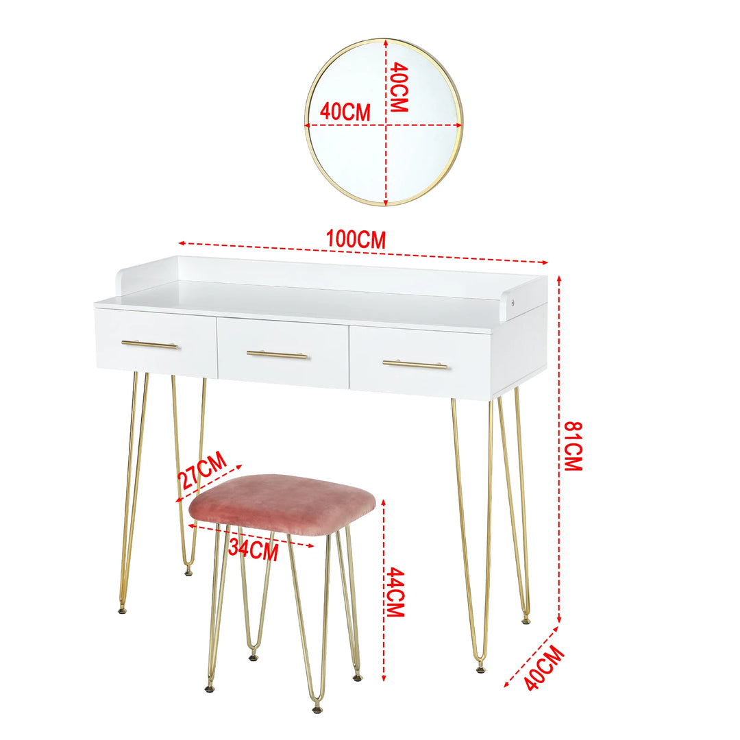 Table manucure professionnelle design en blanc et or