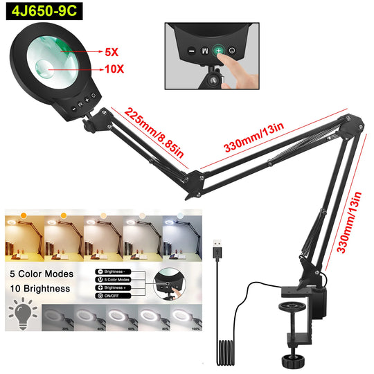 Lampe loupe esthétique bras long pour travaux précis