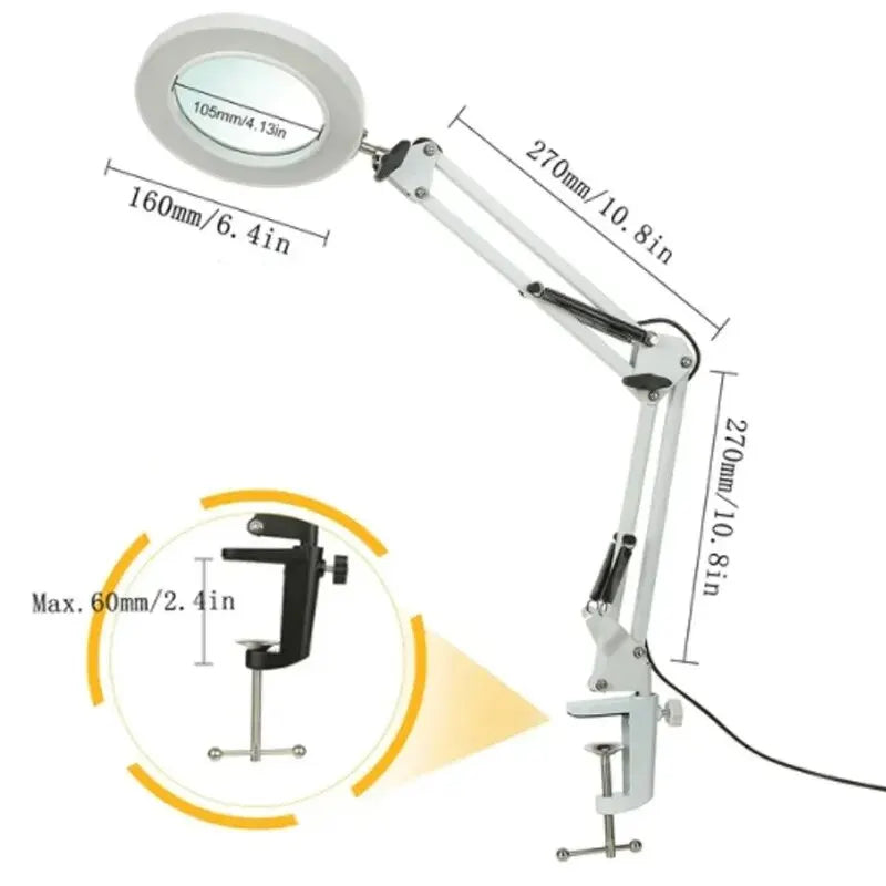 Lampe loupe esthétique 8X/10X avec bras ajustable et LED