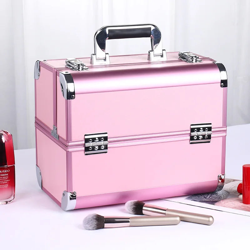 Valise esthétique professionnelle compacte rose et noir