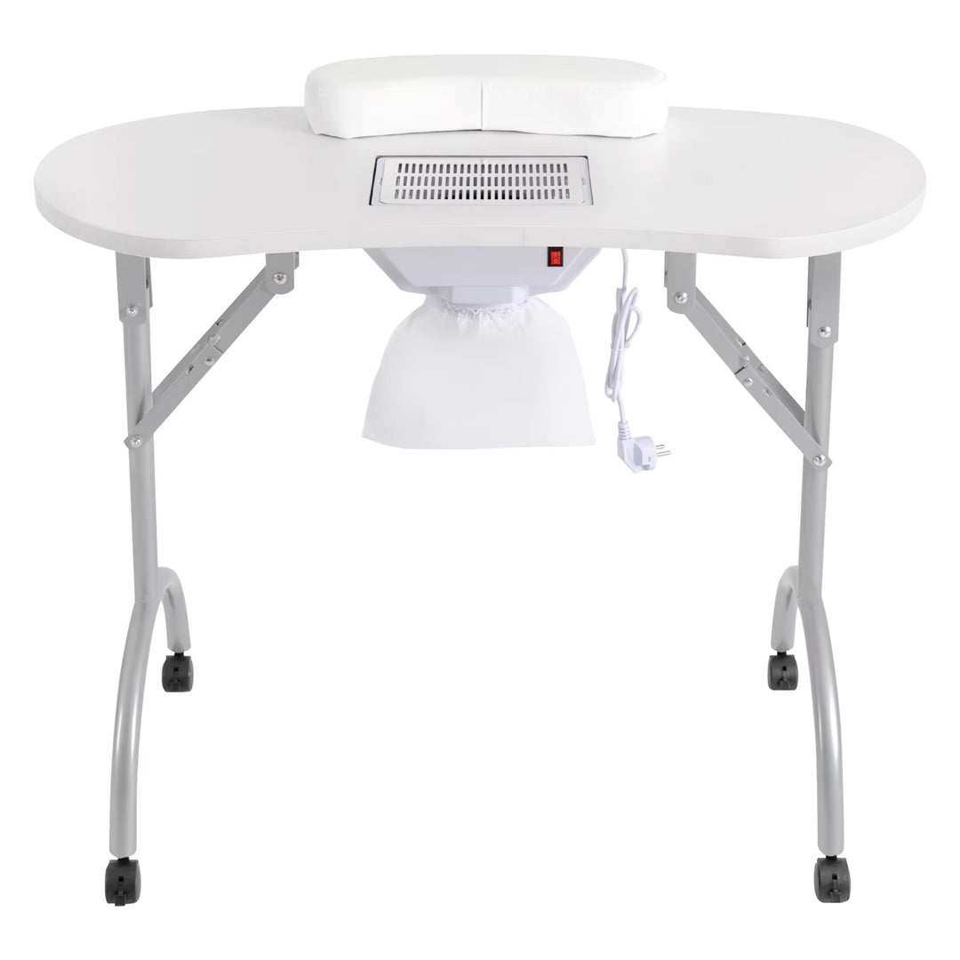 Table manucure blanche pliable avec roulettes et aspirateur-Nailona