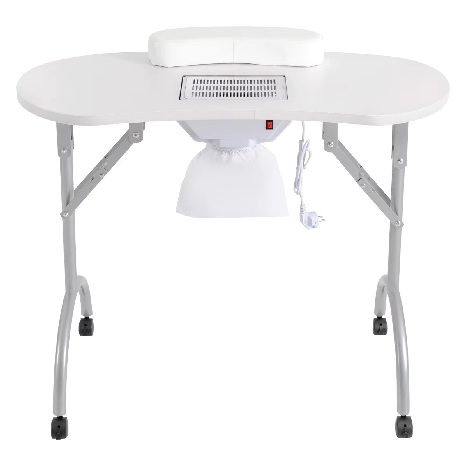 Table manucure blanche pliable avec roulettes et aspirateur-Nailona