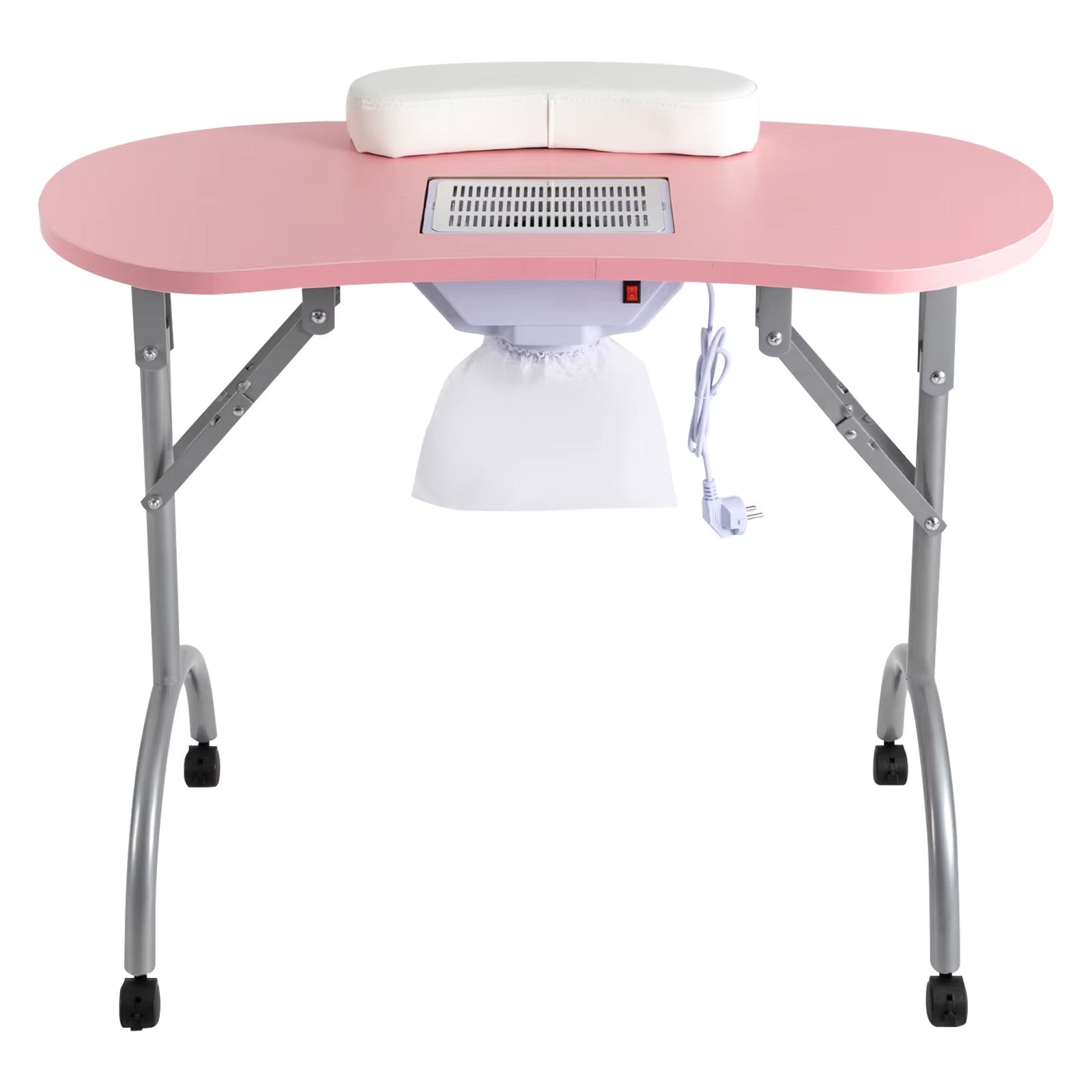 Table manucure pliante rose avec roulettes et aspiration-Nailona