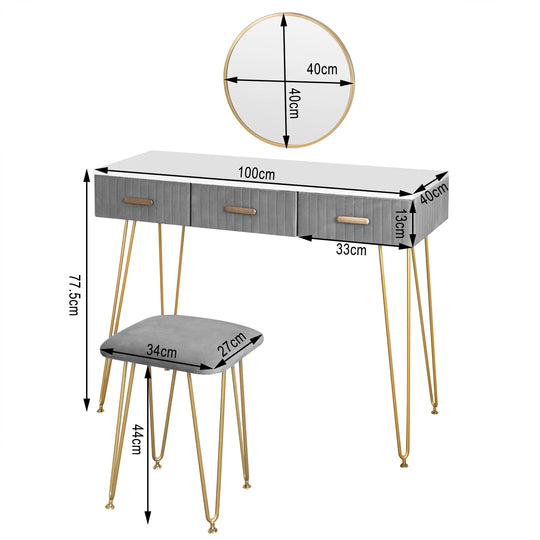 Table manucure professionnelle grise avec tabouret