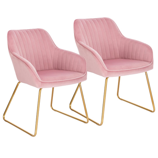 Lot de 2 chaises manucure rose velours avec pieds dorés