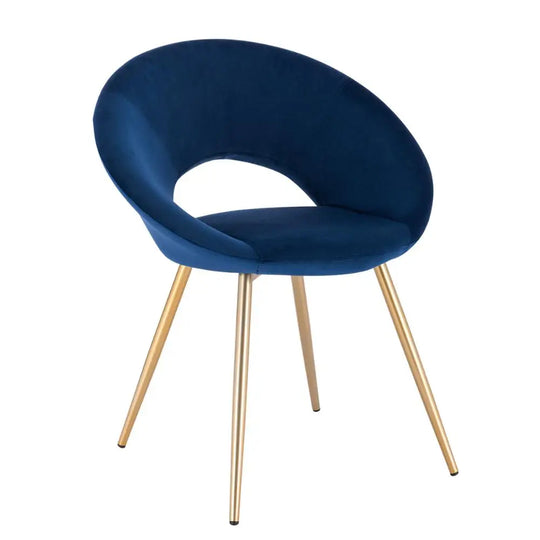 Chaise de manucure bleu marine en velours avec pieds dorés