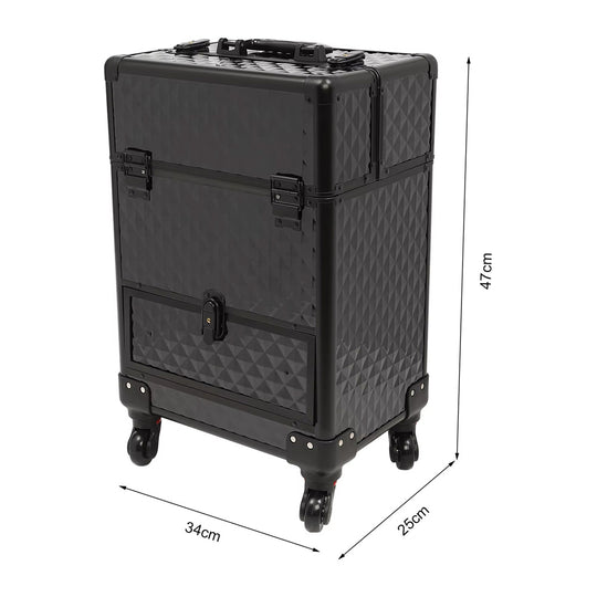 Valise esthétique noire aluminium à roulettes robuste pro-Nailona
